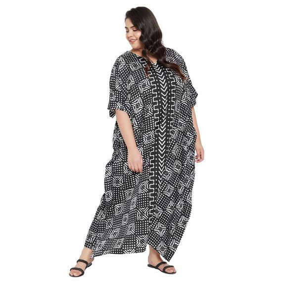 Plus Size Tribal Printed Black Polyester Kaftan Dress for Women by Gypsie Blu - Picture 4 of 10